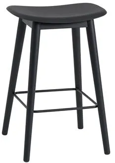 Muuto Fiber Barstol med Träbas Svart/Svart H66 cm